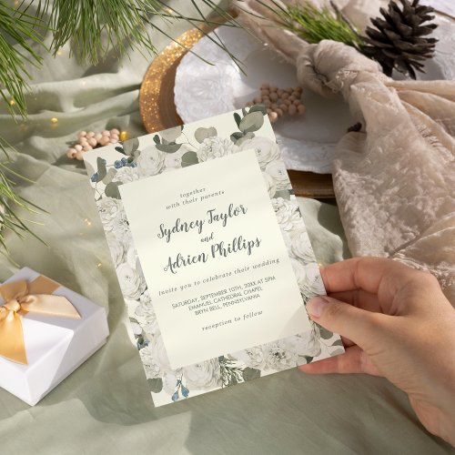 Winter Floral  Ivory Casual Wedding Invitation
