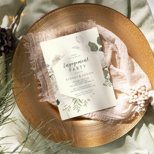 Winter Floral  Ivory Engagement Party Invitation