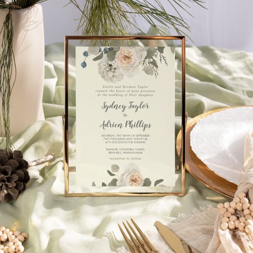 Winter Floral  Ivory Formal Wedding Invitation