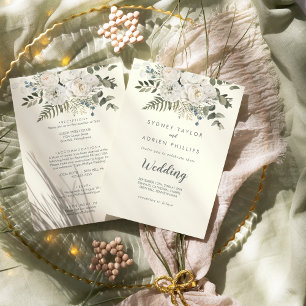 Winter Floral   Ivory Front and Back Wedding  Invitation