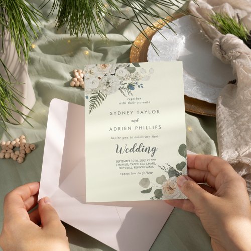 Winter Floral  Ivory Informal Wedding Invitation