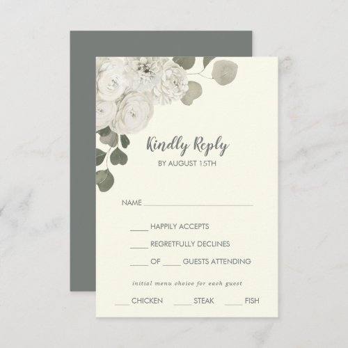 Winter FloralIvory Menu Choice Wedding RSVP Card