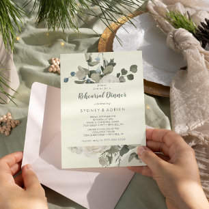 Winter Floral Ivory Rehearsal Dinner Invitation