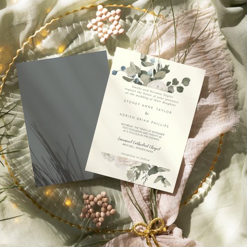Winter Floral  Ivory Traditional Wedding  Invitation