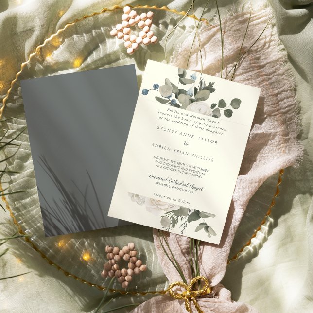 Winter Floral | Ivory Traditional Wedding  Invitation (Creator Uploaded)