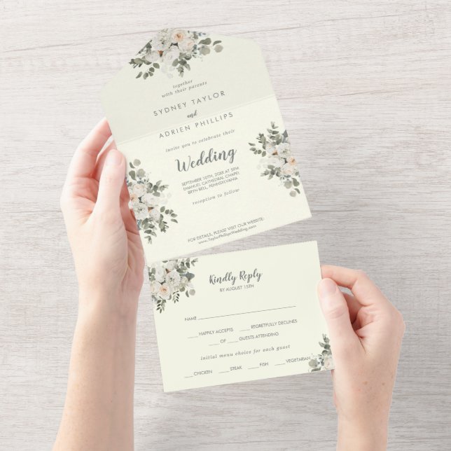 Winter Floral | Ivory Wedding  All In One Invitation (Tearaway)