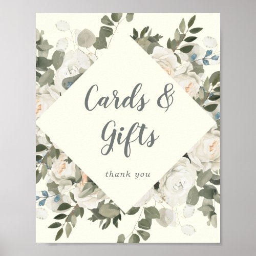 Winter Floral  Ivory Wedding Cards and Gifts Sign