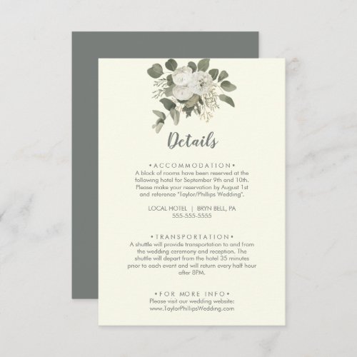 Winter Floral  Ivory Wedding Details  Enclosure Card