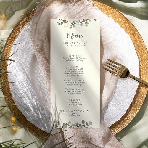 Winter Floral  Ivory Wedding Dinner Menu