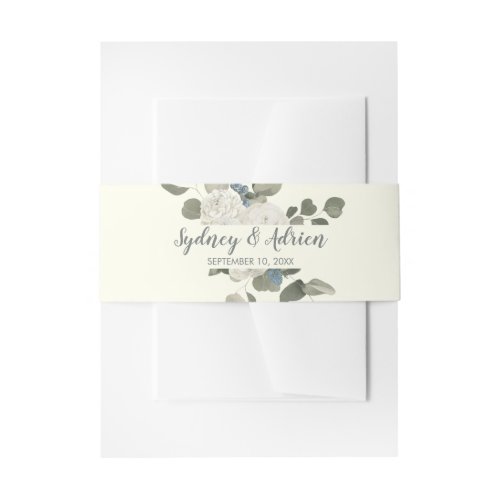 Winter Floral  Ivory Wedding  Invitation Belly Band