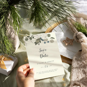 Winter Floral Ivory Wedding Save The Date