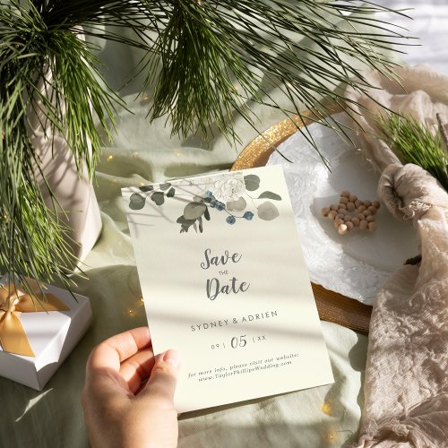 Winter Floral  Ivory Wedding Save The Date