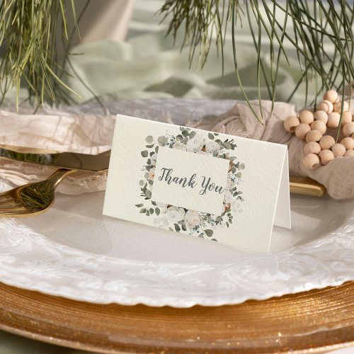 Winter Floral  Ivory Wedding Thank You Card