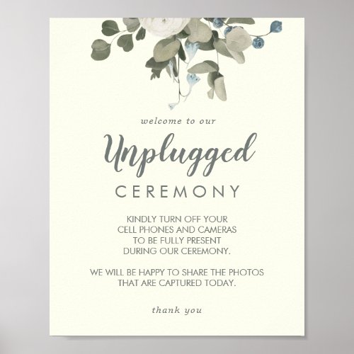 Winter Floral  Ivory Wedding Unplugged Ceremony  Poster