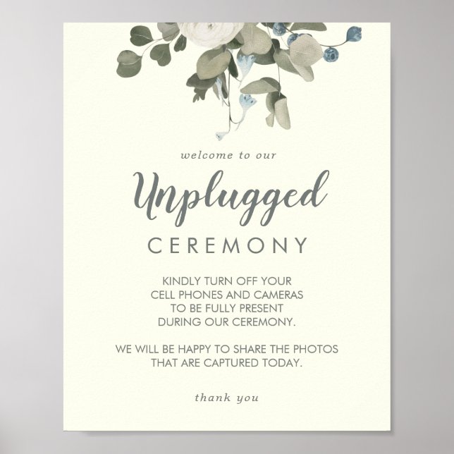 Winter Floral | Ivory Wedding Unplugged Ceremony  Poster (Front)