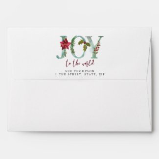 winter floral Joy christmas card envelopes