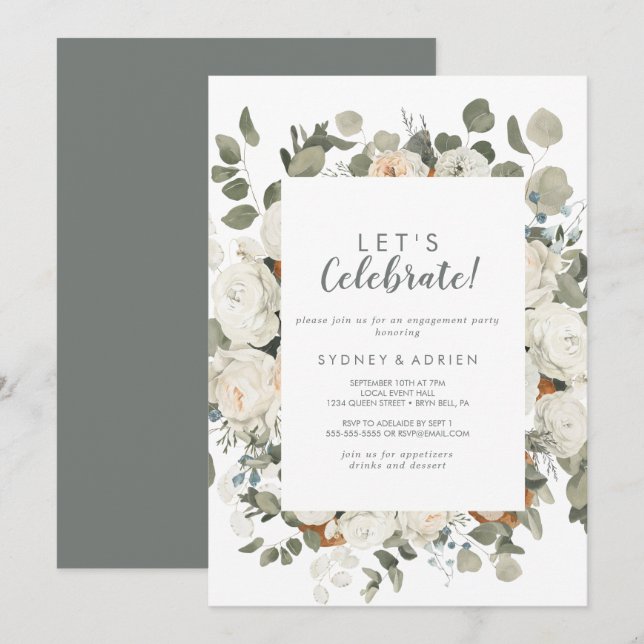 Winter Floral Let's Celebrate Party Invitation (Front/Back)
