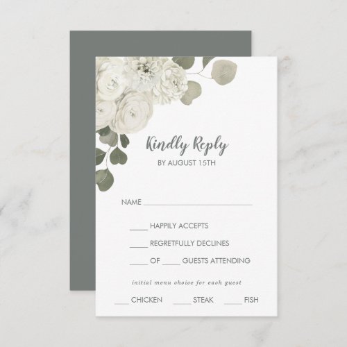 Winter Floral Menu Choice Wedding RSVP Card