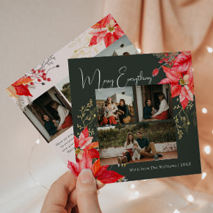 Winter Floral Merry Everything Six Photo Christmas Holiday Card