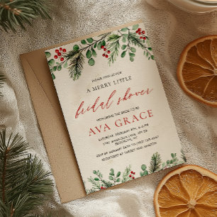 Winter Floral Merry Little Christmas Bridal Shower Invitation