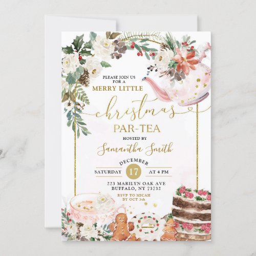 Winter Floral Merry Little Christmas Par - Tea Invitation
