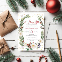 Winter Floral Merry Little Christmas Party Invitation