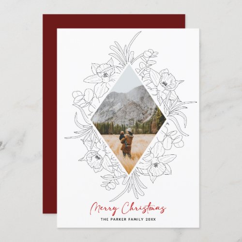 Winter Floral Minimalist  Christmas Line Photo Holiday Card