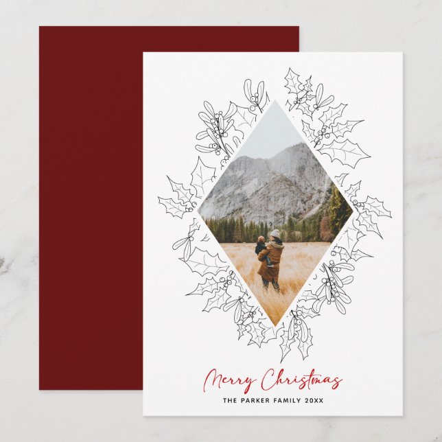 Winter Floral Minimalist | Christmas Line Photo Holiday Card (Front/Back)