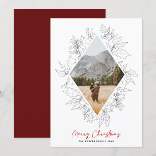 Winter Floral Minimalist   Christmas Line Photo Holiday Card