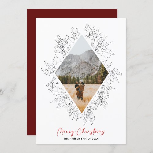 Winter Floral Minimalist  Christmas Line Photo Holiday Card