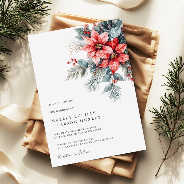 Winter Floral Modern Christmas Holiday Wedding Invitation (Creator Uploaded)