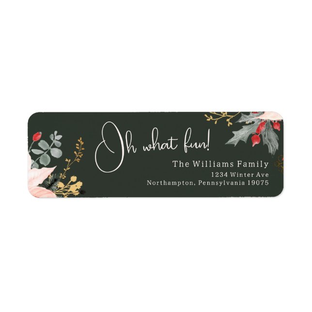 Winter Floral Oh What Fun! Return Address Label (Front)