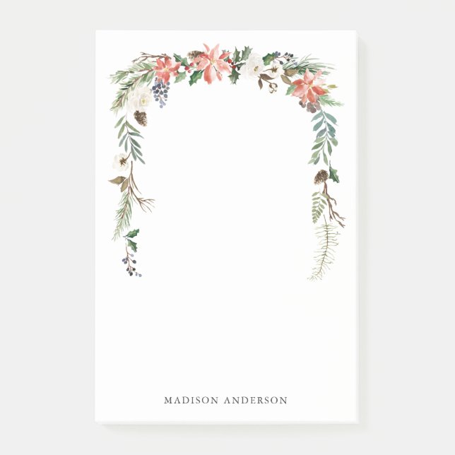 Winter Floral | Personalized Holiday Post-it Notes (Front)