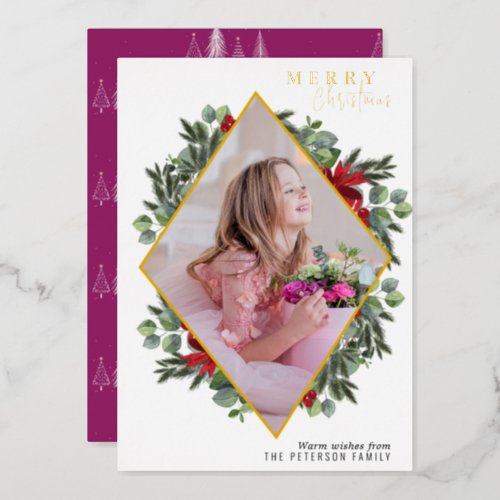 Winter Floral Photo   Foil Holiday Card