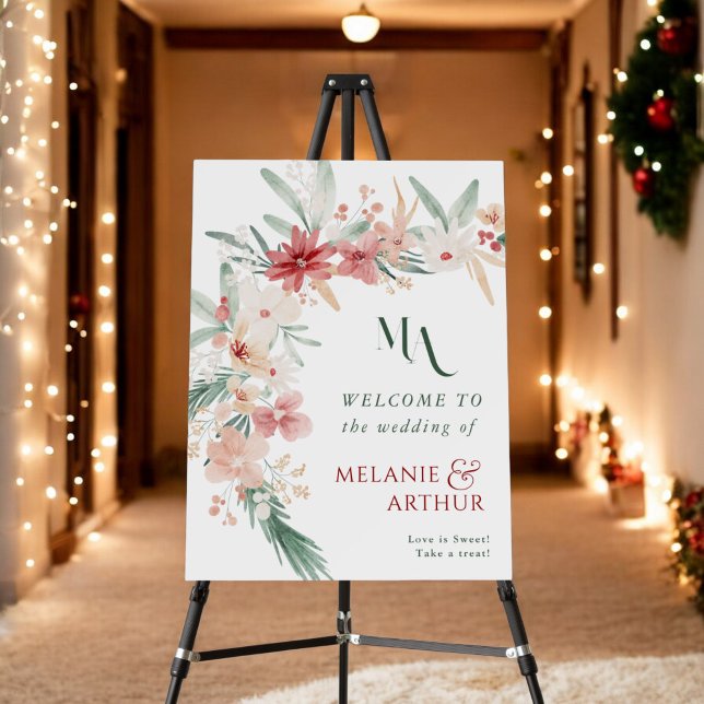 Winter Floral Photo Wedding Welcome Sign (Winter Floral Photo Wedding Welcome Sign)