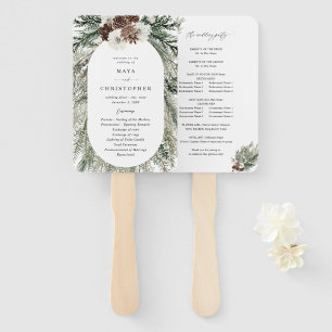 Winter Floral & Pine 2 Wedding Program Hand Fan