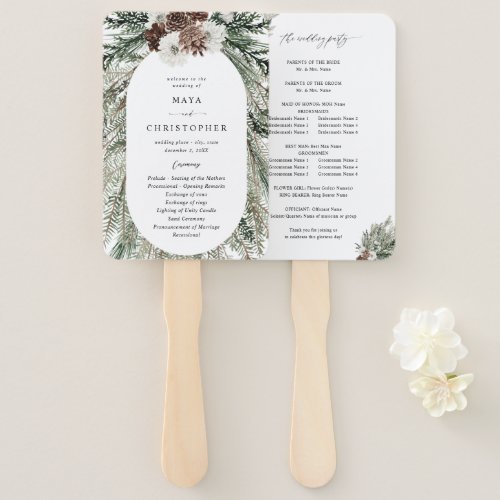 Winter Floral  Pine 2 Wedding Program Hand Fan