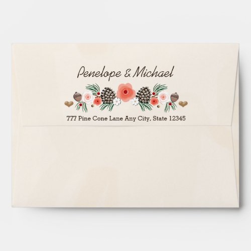 Winter Floral Pine Cone Christmas Wedding Envelope