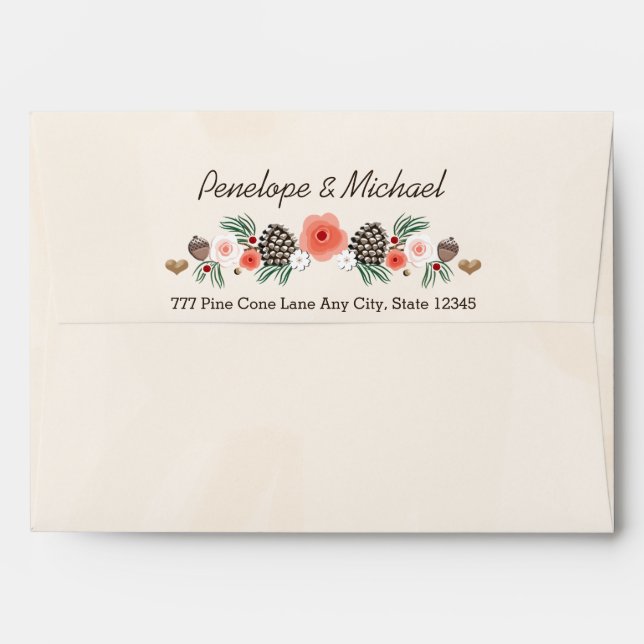 Winter Floral Pine Cone Christmas Wedding Envelope (Back (Top Flap))