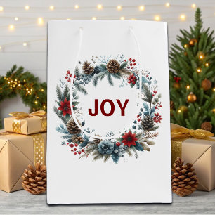 Winter Floral Pine Cones Wreath Medium Gift Bag