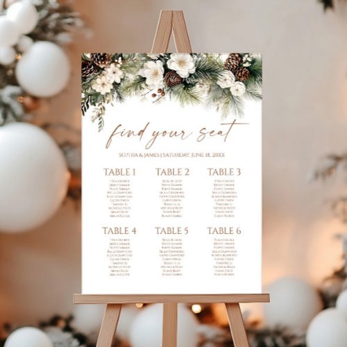 Winter Floral Pine Small Wedding Seating Chart Foam Board