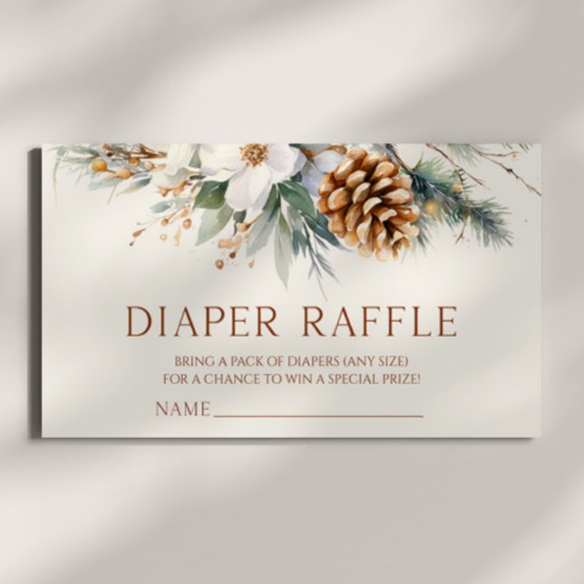 Winter Floral Pine Tree Baby Shower Diaper Raffle Enclosure Card (Creator Uploaded)