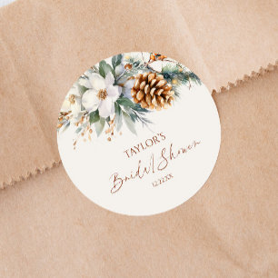 Winter Floral Pine Tree Bridal Shower Classic Round Sticker