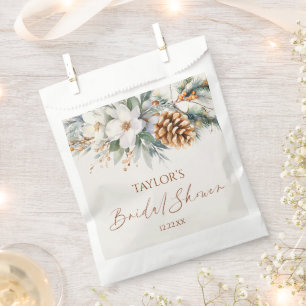 Winter Floral Pine Tree Bridal Shower Favor Bag