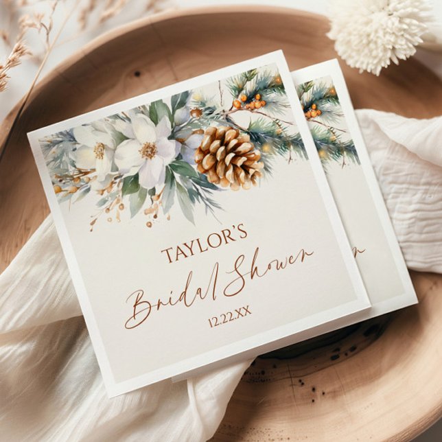 Winter Floral Pine Tree Bridal Shower Napkins (Creator Uploaded)
