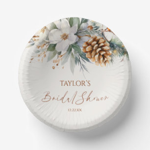 Winter Floral Pine Tree Bridal Shower Paper Bowls