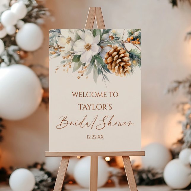 Winter Floral Pine Tree Bridal Shower Welcome Sign (Creator Uploaded)