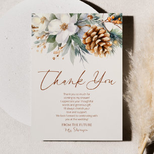 Winter Floral Pine Tree Christmas Bridal Shower Thank You Card