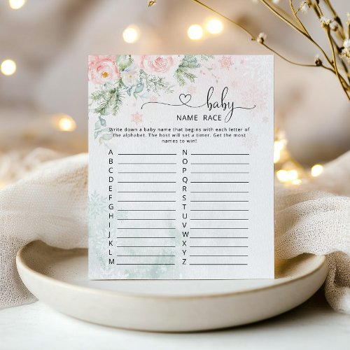 Winter floral pink baby name race game