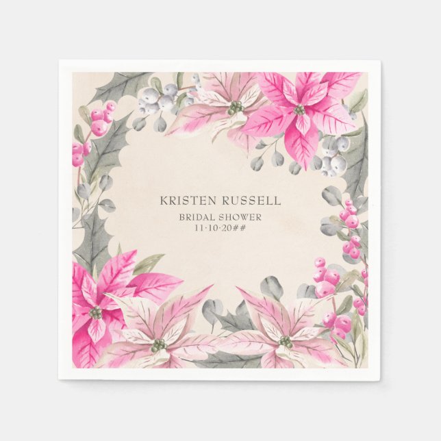 Winter Floral Pink Poinsettia Editable Occasion Napkins (Front)